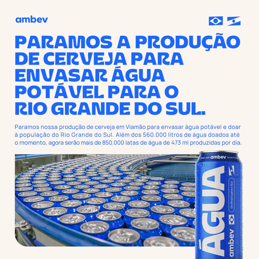 Levamos novos maquinários para viabilizar a adaptação de fábrica de Viamão. Como uma empresa brasileira, estamos e estaremos sempre ao lado dos brasileiros em todas as situações. Junto com a empresa @BallCorpHQ , que doou as latas, vamos começar a distribuição amanhã. 🤝💙