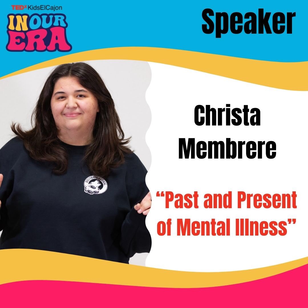 Join us THIS Saturday for Christa’s talk ‘Past and Present of Mental Illness’. Session 3: In Our Self-Awareness
#inourtedxera  #tedx #TEDEd #studentvoice #studenttalks #fyp #foryoupage