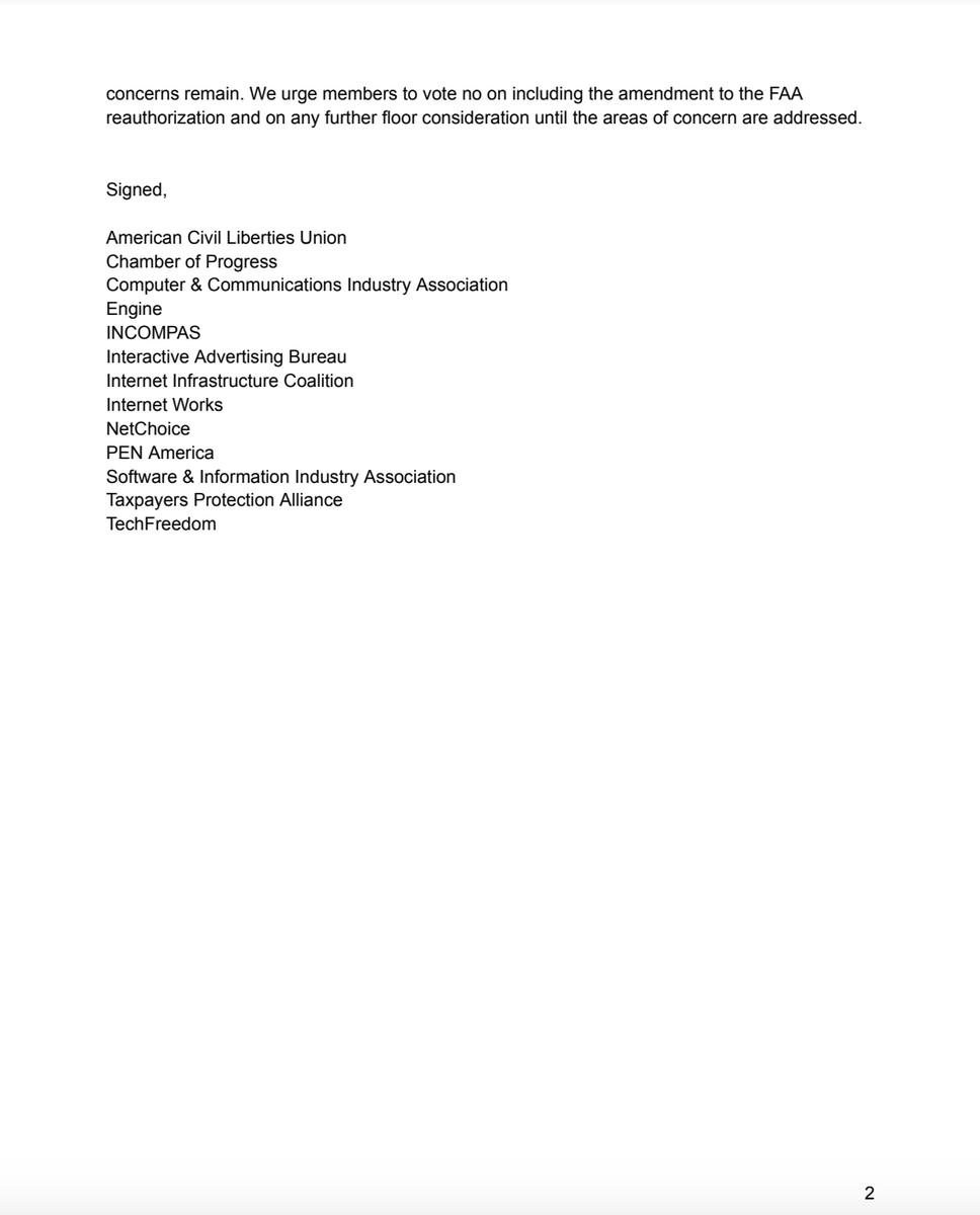 Today, @NetChoice, with @ACLU, @ProgressChamber, @ccianet, @EngineOrg, @INCOMPAS, @iab, @i2Coalition, @_InternetWorks_, @PENamerica, @SIIA, @Protectaxpayers, and @TechFreedom, sent a letter to leaders in Congress against attaching KOSA to the FAA reauthorization bill. 

We urge…