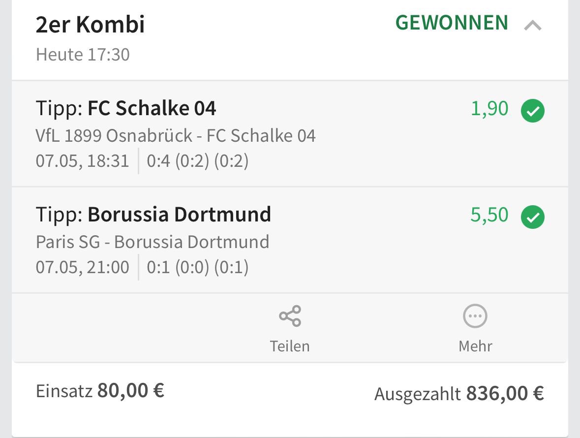 So muss das auch sein morgen Bayern auch gewinnen und der Traum ist wahr 😄