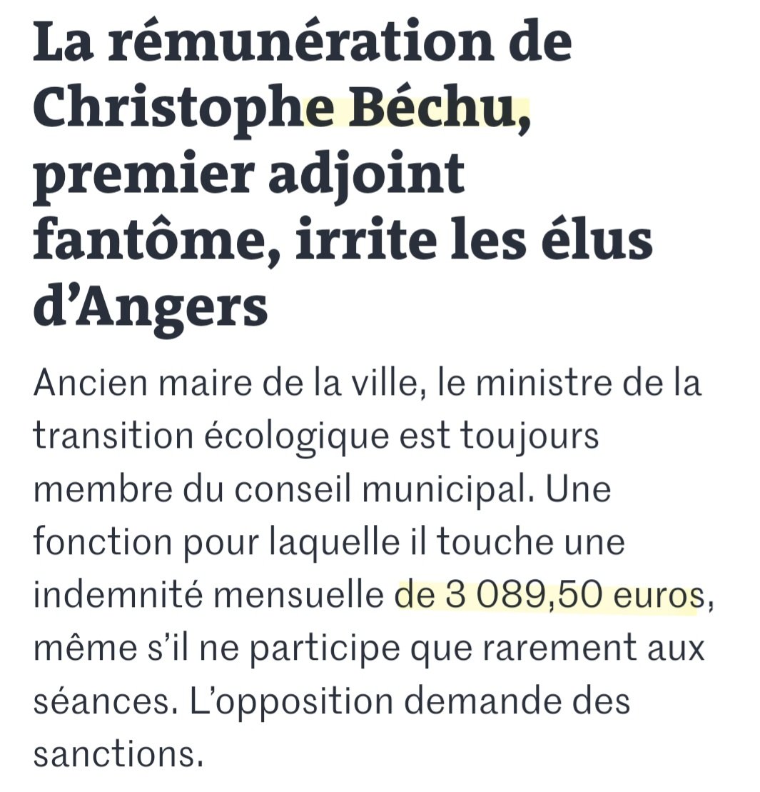 Si ça se trouve, c'est juste par respect pour la transition écologique que Béchu ne se déplace plus jusqu'à Angers pour assumer le mandat qui lui rapporte 3089€ par mois. 😇