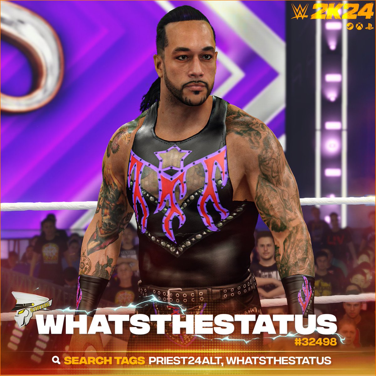NEW! #WWE2K24 Upload To Community Creations! ★ Damian Priest '24 (InGame Edit) ★ Search Tag → PRIEST24ALT or WhatsTheStatus ★ Collaboration with @GameVolt1 ★ Support Me → linktr.ee/WhatsTheStatus ★ INCLUDES ● Custom Portrait ● Updated Beard ● Updated Make up ●…