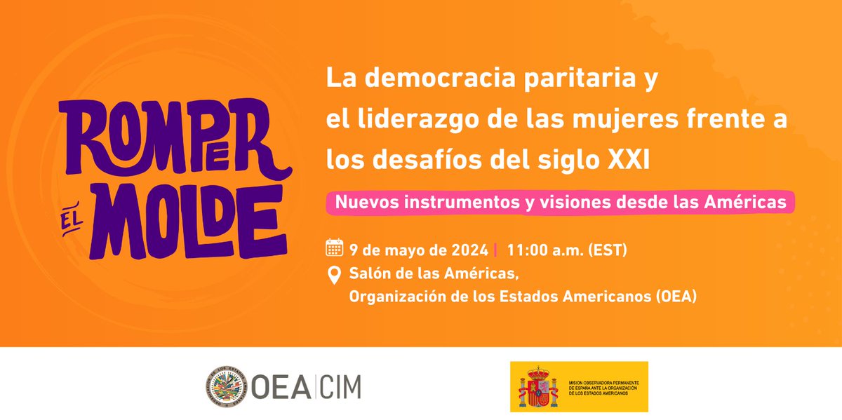 JUEVES | La Comisión Interamericana de Mujeres (CIM) de la OEA lanza proceso de elaboración de Ley Modelo sobre Paridad 🗓️9 de mayo ⏰11:00 EDT (15:00 GMT) 📍Salón de las Américas ℹ️ oas.org/es/centro_noti…