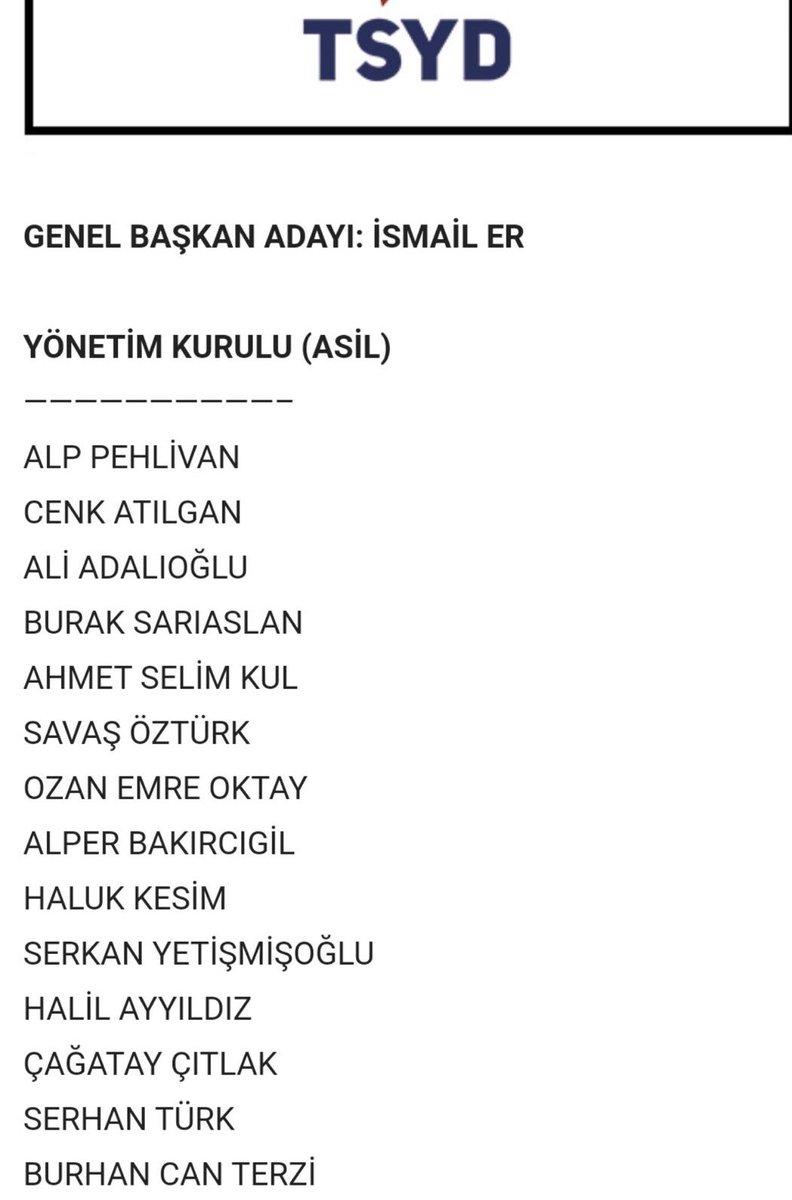 8 Mayıs Çarşamba (bugün) İstanbul Levent Tesisleri’nde yapılacak #TSYD Genel Merkez Kongresi’nde Başkan adayı @ismailer_’in deneyimli, genç ve dinamik listesiyle üyelerimizin oylarına talibiz. #ViraBismillah ✍️