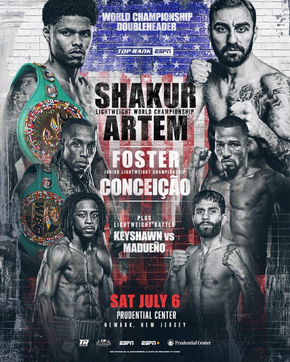 ANNOUNCED! Shakur Stevenson v Artem Harutyunyan Foster v Conceicao Keyshawn Davis v Miguel Madueno July 16, 2024 Prudential Center Newark, New Jersey #boxing #ShakurArtem @ShakurStevenson @trboxing