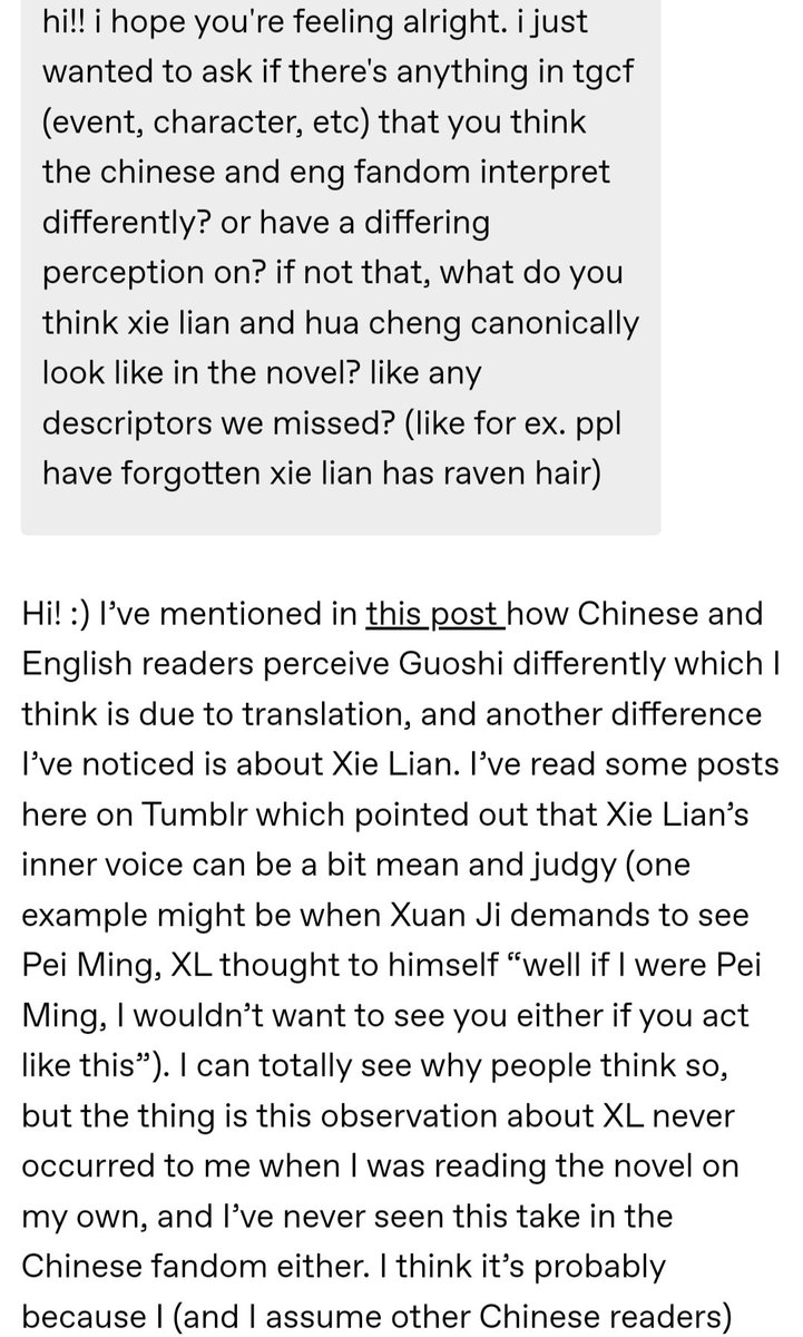 received two asks about Chinese and English readers different perception of TGCF and here they are (1/2)    #TGCF #XieLian #HuaCheng