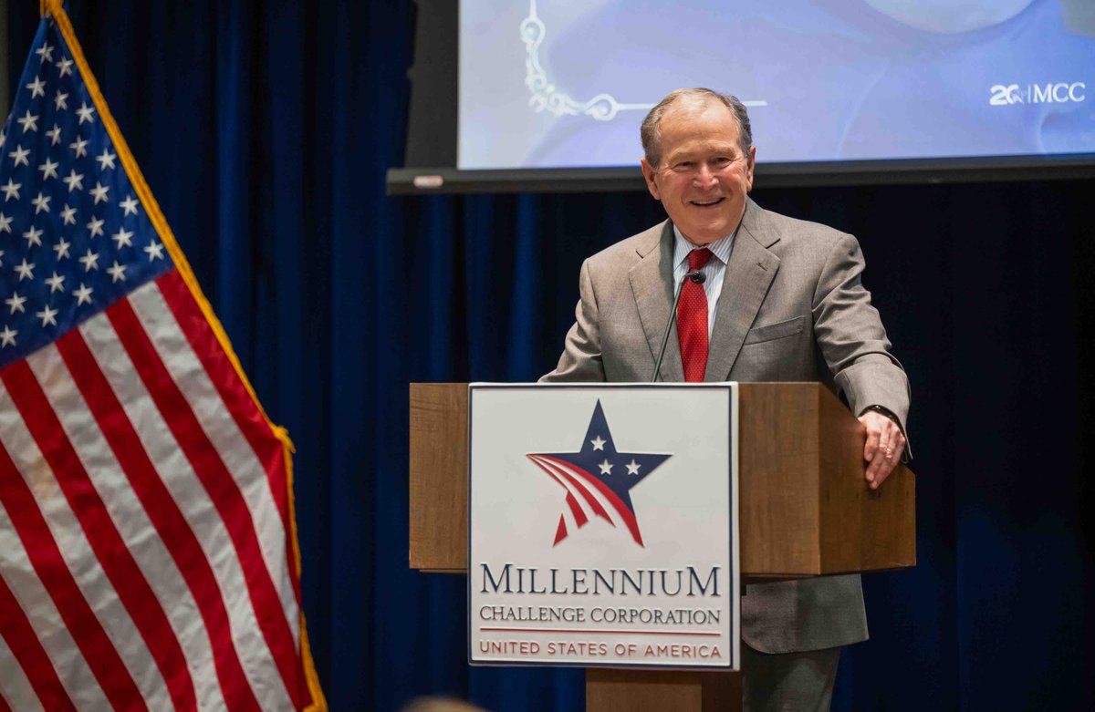 MCCgov's tweet photo. We were honored to have President George W. Bush deliver remarks at MCC’s 20th Anniversary Tribute Dinner. His words inspired our continued collaboration to reduce poverty through economic growth. #GrowWithMCC. #MCC20 https://t.co/5nC7paZJoF