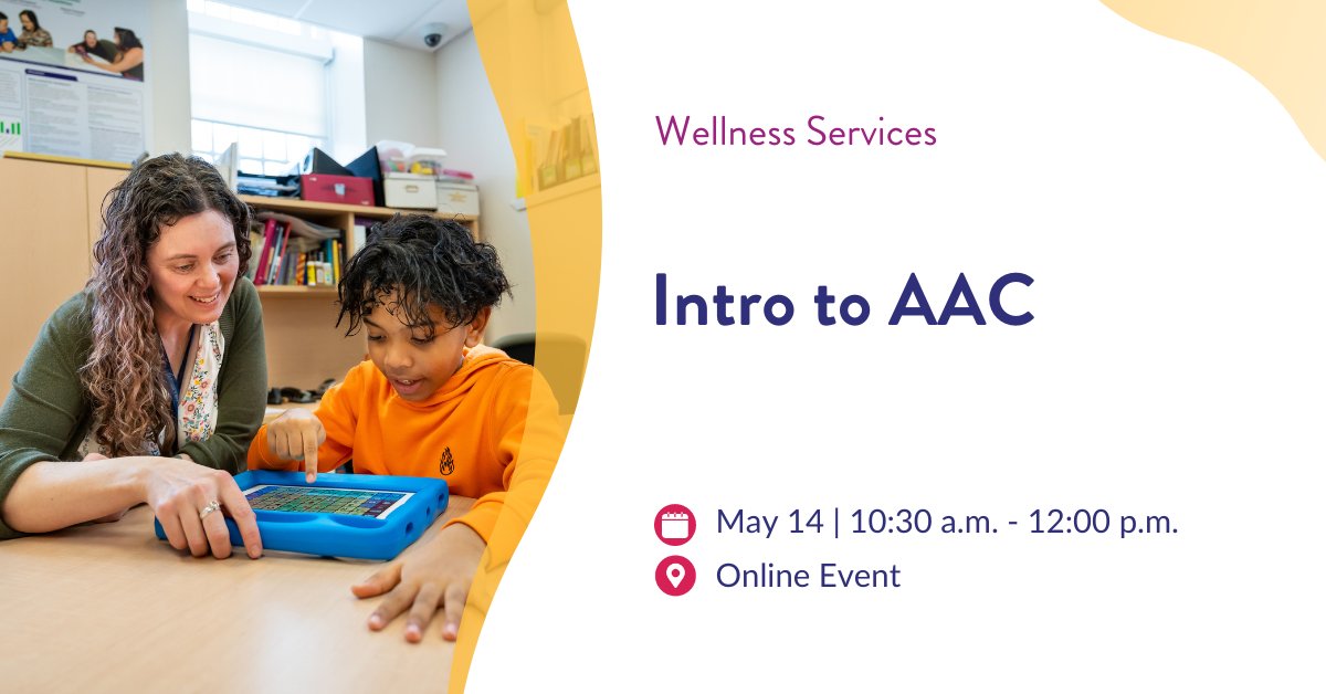 Register for this free workshop to learn all about how augmentative and alternative communication (#AAC) can help your child! We'll review different types of AAC tools, who can benefit from AAC, and how to get started ➡️ bit.ly/3VIAMty