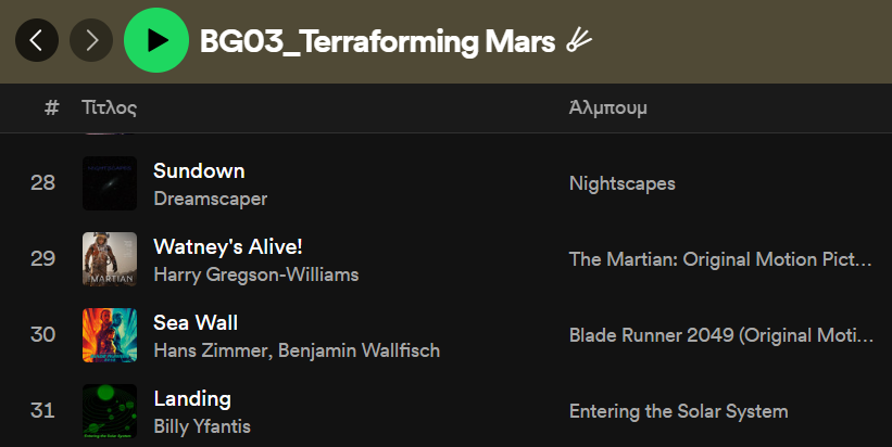 Thanks to the curator of the Spotify Playlist for placing my song Landing for the 'Terraforming Mars' game open.spotify.com/playlist/2scJR… #RPG #boardgame #gamingmusic #scifi #TerraformingMars #TerraformingMarsBoardGame #gamingmusic #videogames #cyberpunk #mars #nasa #esa #soundtrack
