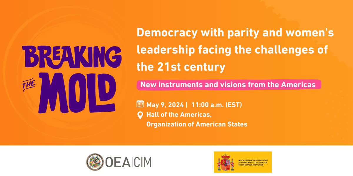 THURSDAY | Inter-American Commission of Women (CIM) of the OAS Launches Process to Draft Model Law on Parity 🗓️May 9 ⏰11:00 EDT (15:00 GMT) 📍Hall of the Americas ℹ️ oas.org/en/media_cente…