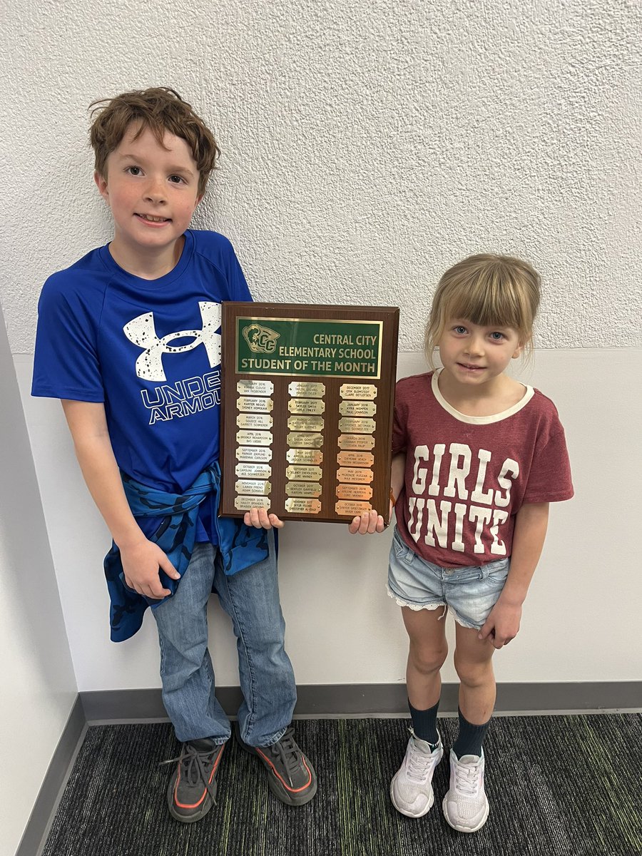 Congratulations to our CCES April Students of the Month Brenden Kruger and Caroline Smith! Thank you to our sponsors Cornerstone Bank, Bryan Health, Van Hoosen Plumbing, & Lil Angels Daycare.