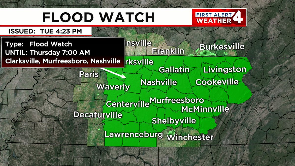 FLOOD WATCH/FLASH FLOOD WATCH:  A Flood Watch/Flash Flood Watch has been issued for the highlighted area. If you're in that zone, monitor the #FirstAlert Weather app closely for the duration of this watch, in case warnings are issued.