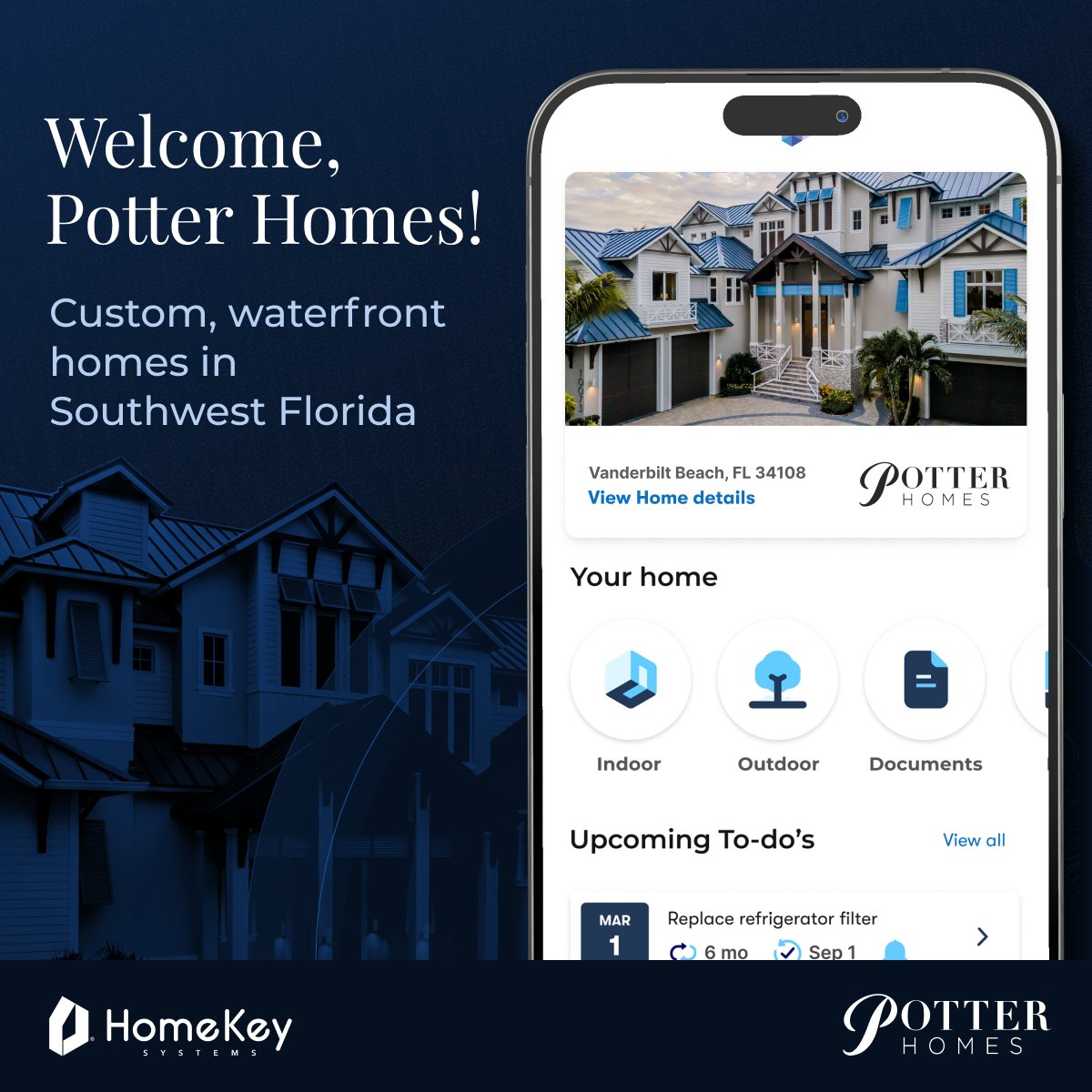 🌴 HomeKey launches in Florida with Potter Homes! 🏖️
Seamlessly extending Potter Homes' passion for excellence from concept to completion, throughout the homeowner journey for the lifetime of the home. #PotterHomes #CustomBuilder #NAHB #HomeownerExperience #GetHomeKey