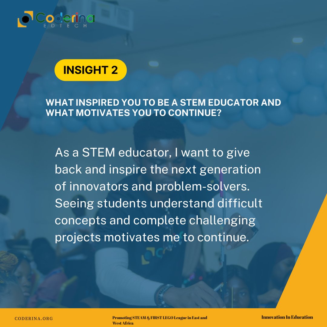 coderina's tweet image. In the spirit of Teachers Appreciation Week, meet Daniel Aduku, our Regional Manager &amp;amp; coordinator. Some of you know him as the national referee and judge for Coderina FLL. Daniel breaks down complex ideas for his students making STEM more engaging &amp;amp; enjoyable to them. #Coderina