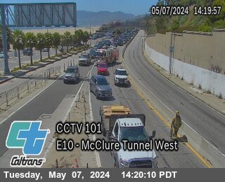 Crash reported in #SantaMonica on the 10 EAST &amp; WEST thru the McClure Tunnel - Reports of a crash involving up to 5 vehicles has the road partially blocked. E/B jammed from the PCH and W/B slow from Lincoln Bl #LATraffic