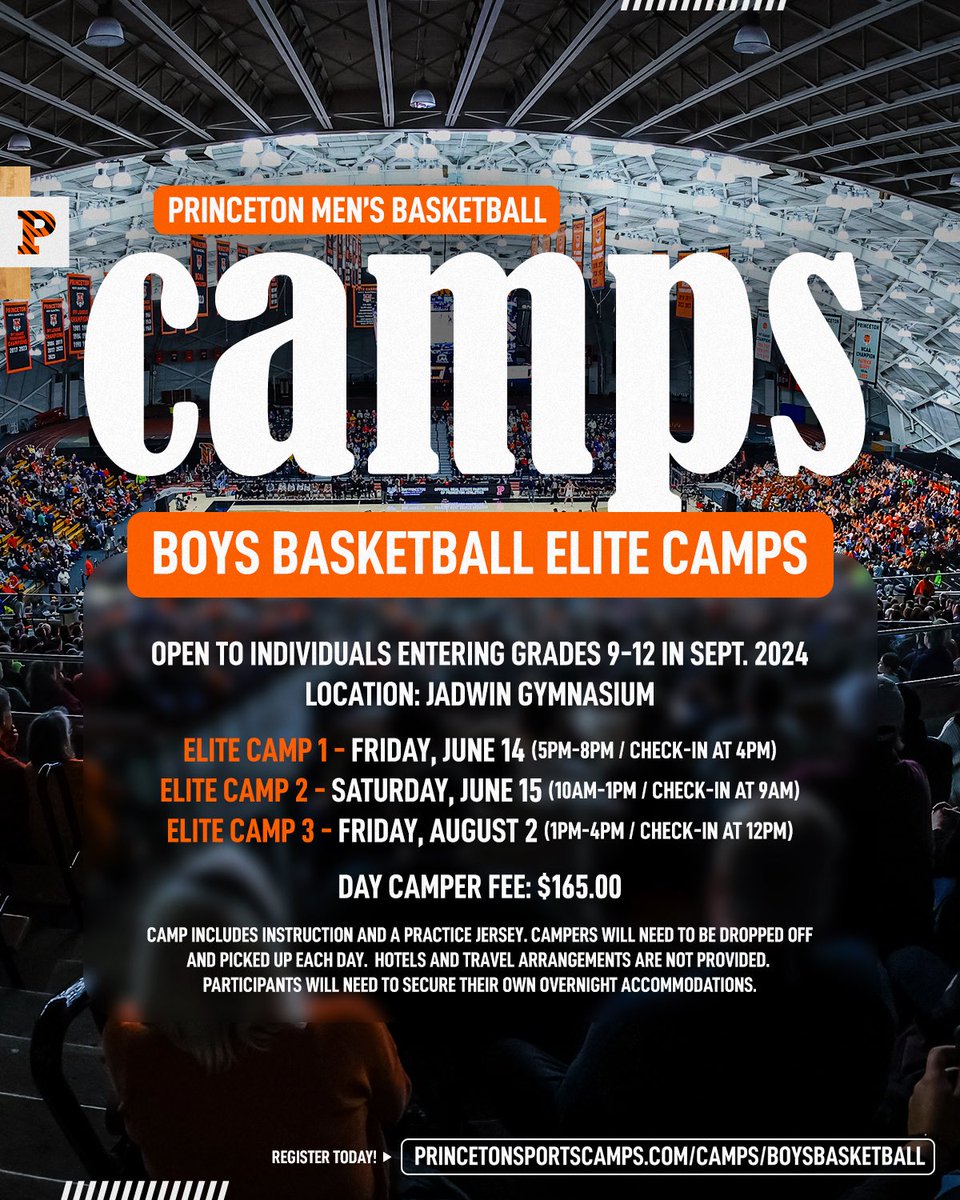 ELITE CAMP. This summer, come and train at a high level in Jadwin! More information can be found ⬇️ 🔗: bit.ly/3UHcVtm #MakeShots 🐯🏀