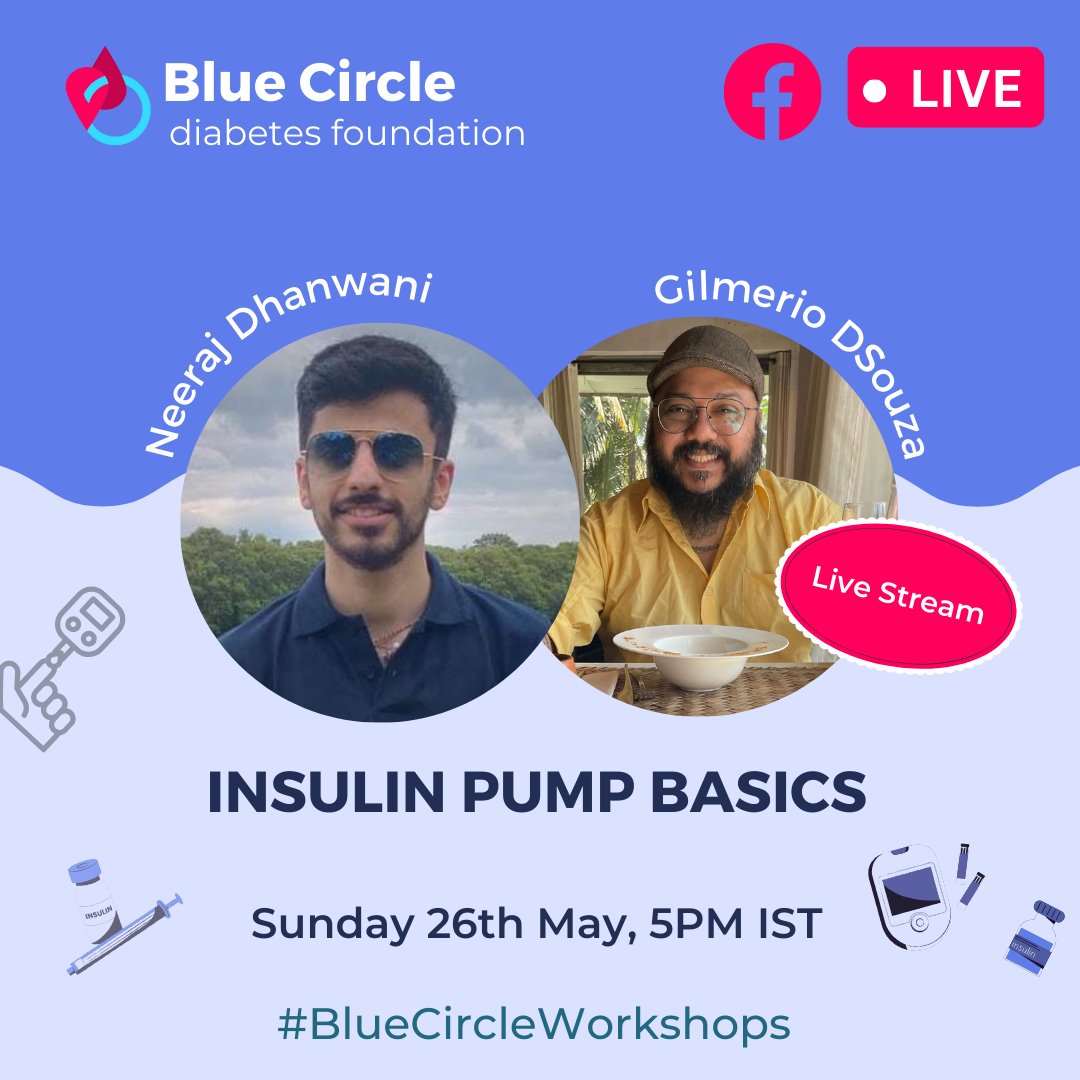 ✅ Join Neeraj & Gilmerio, both insulin pump users living with T1 on the basics of insulin pumps ✅ #BlueCircleWorkshops are free, online, and specially crafted by and for those living with different types of diabetes. ✅ RSVP- facebook.com/events/3508429… #Diabetes #T1D #T2D
