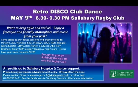 Tickets £5 in advance from fi@vitalimpact.co,uk or text 07803 535431, £8 on the door. The DJ will be Kev Lawrence of Radio Odstock. In aid of @SalisburySHC and @CancerSalisbury
