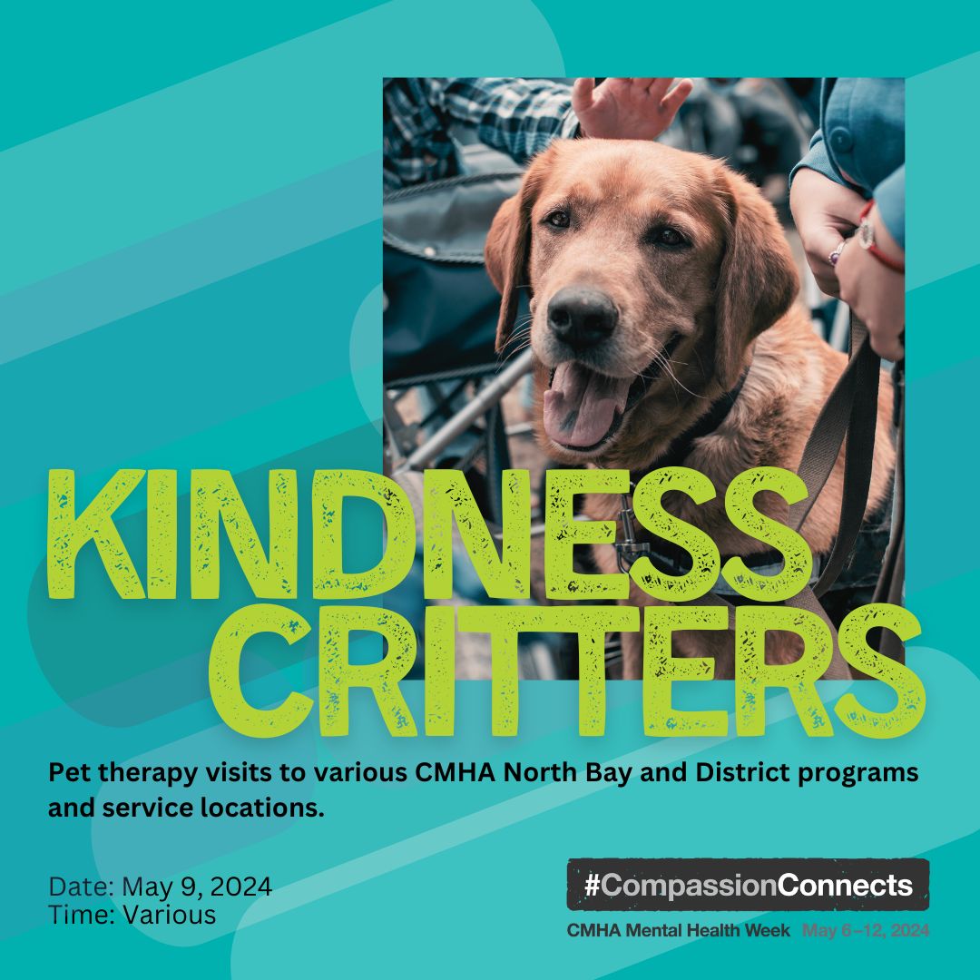 Being kind to others includes other animals, too! On Thursday, May 9, a four-legged therapy friend will show us how it’s done by visiting some CMHA North Bay and District locations. @CMHANBD #OHTs
#MentalHealthWeek #CompassionConnects