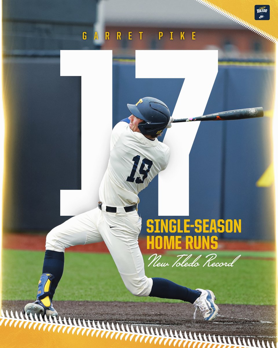 𝗥𝗘𝗖𝗢𝗥𝗗-𝗦𝗘𝗧𝗧𝗜𝗡𝗚 𝗣𝗢𝗪𝗘𝗥 ⚡️ Garret Pike's first-inning home run today has set a new Toledo record for the most home runs in a single season! #TeamToledo | @Garretpike2