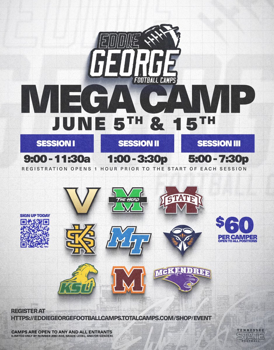 Mark those calendars! @EddieGeorge2727 Football Mega Camps are right around the corner. Teams from around the nation will be in attendance, so lock in your spot today! bit.ly/3PoPBxw #RoarCity x #GUTS