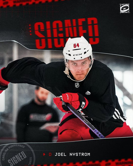 Graphic announcing the signing of D Joel Nystrom 