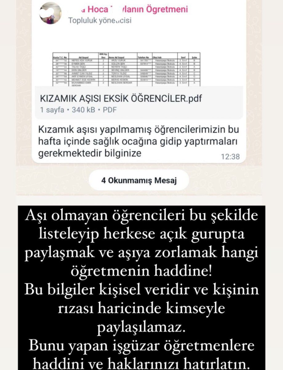 Öğretmenler bebeklik ve çocukluk aşısı olmayan öğrencileri aşı denen zehirlerle zehirlenebilmesi için fişlemeye başladı. Çocuklarımızı emânet ettiğimiz öğretmenler yavrularımızı kurda teslim ediyor.