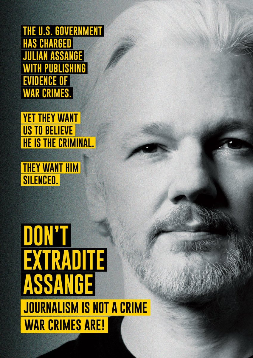 The U.S Government has charged #JulianAssange with publishing evidence of war crimes. Yet, they want us to believe he is the criminal. They want him silenced. Don't extradite #Assange #JournalismisNOTaCrime 
WAR CRIMES ARE !! #FreeAssangeNOW #NoExtradition