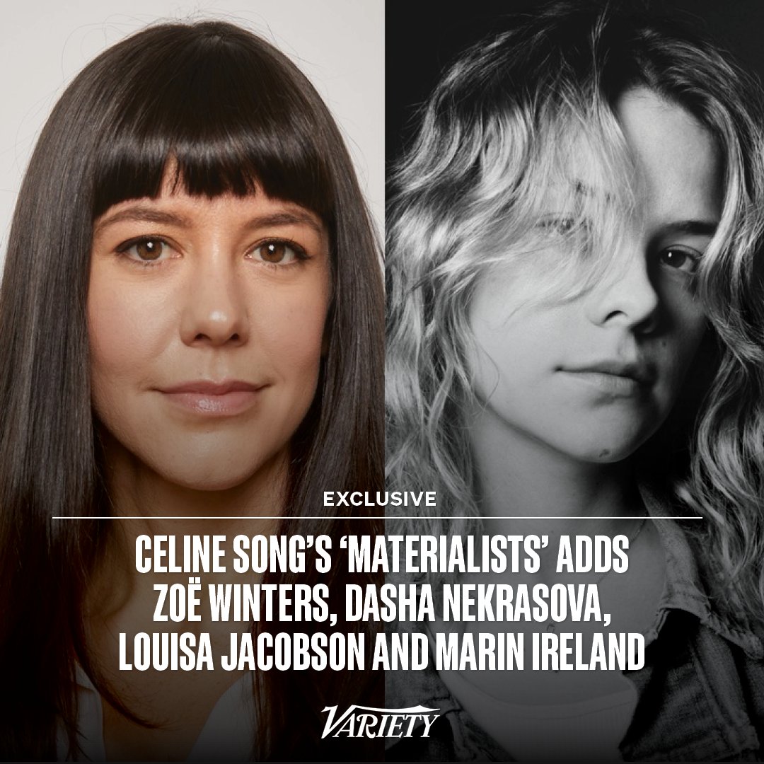 Variety's tweet photo. EXCLUSIVE: Celine Song's “Materialists” has rounded out its cast with Zoë Winters (“Succession”), Dasha Nekrasova (“Bad Behaviour,” “Wobble Palace”), Louisa Jacobson (“The Gilded Age”) and Marin Ireland (“Eileen”).��
⁠
The A24 feature starring Dakota Johnson, Chris Evans and Pedro Pascal is described as a New York-set rom-com following a high-end matchmaker who gets involved with a wealthy man.⁠

Get the details here: https://t.co/HTl1ZIQi7k