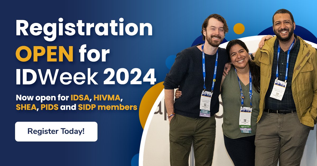 📣#IDWeek2024 registration is now OPEN for @IDSAInfo, @HIVMA, @SIDPharm, @SHEA_Epi and @PIDSociety members! Join us Oct. 16-19, in our sunniest, most entertaining location yet: Los Angeles, California!☀️ Secure your hotel room before registration opens to the public on June 4:…