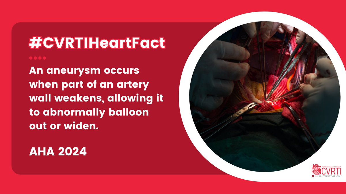 We made it to May! 👏
This month, our #CVRTIHeartFacts take a closer look at #aneurysm and their causes, symptoms, and treatments. Follow so you don't miss any of our weekly #heartfacts!

#hearthealth #cardiovascularresearch #cardiovascularhealth #heartdisease #utah