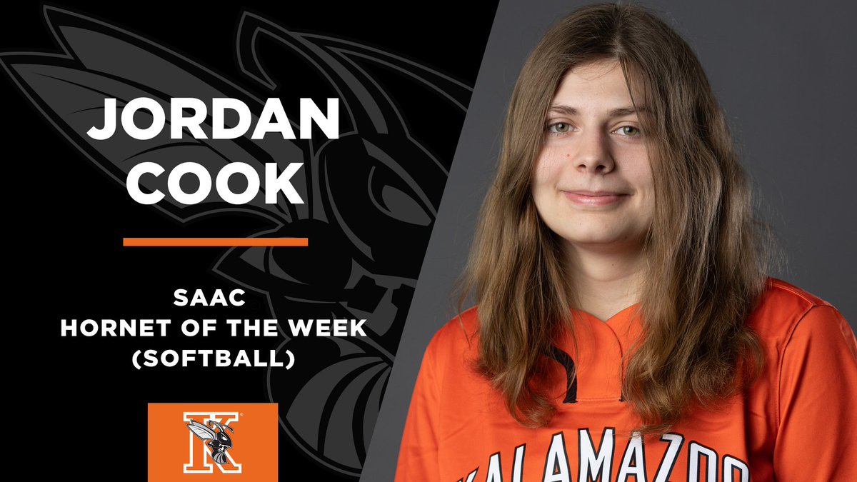 Congrats to Jordan Cook for being selected as the SAAC Women's Hornet of the Week! Jordan helped the @KzooSoftball team to a 3-0 win over Adrian by pitching a complete game shutout, allowing just three hits. #GoHornets Story: hornets.kzoo.edu/sports/sball/2…