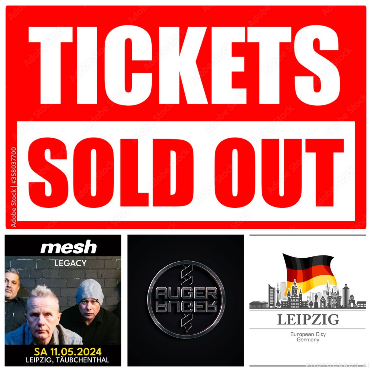 <i> THE MESH / AUGER SHOW IN LEIPZIG ON SAT 11 MAY 2024 HAS NOW SOLD OUT! <i> We are very pleased to inform you, that the MESH / #AUGER / LAKESIDE X show, which takes place at the top Täubchenthal venue in Leipzig, on Saturday the 11th of May 2024, has now officially SOLD OUT;-)