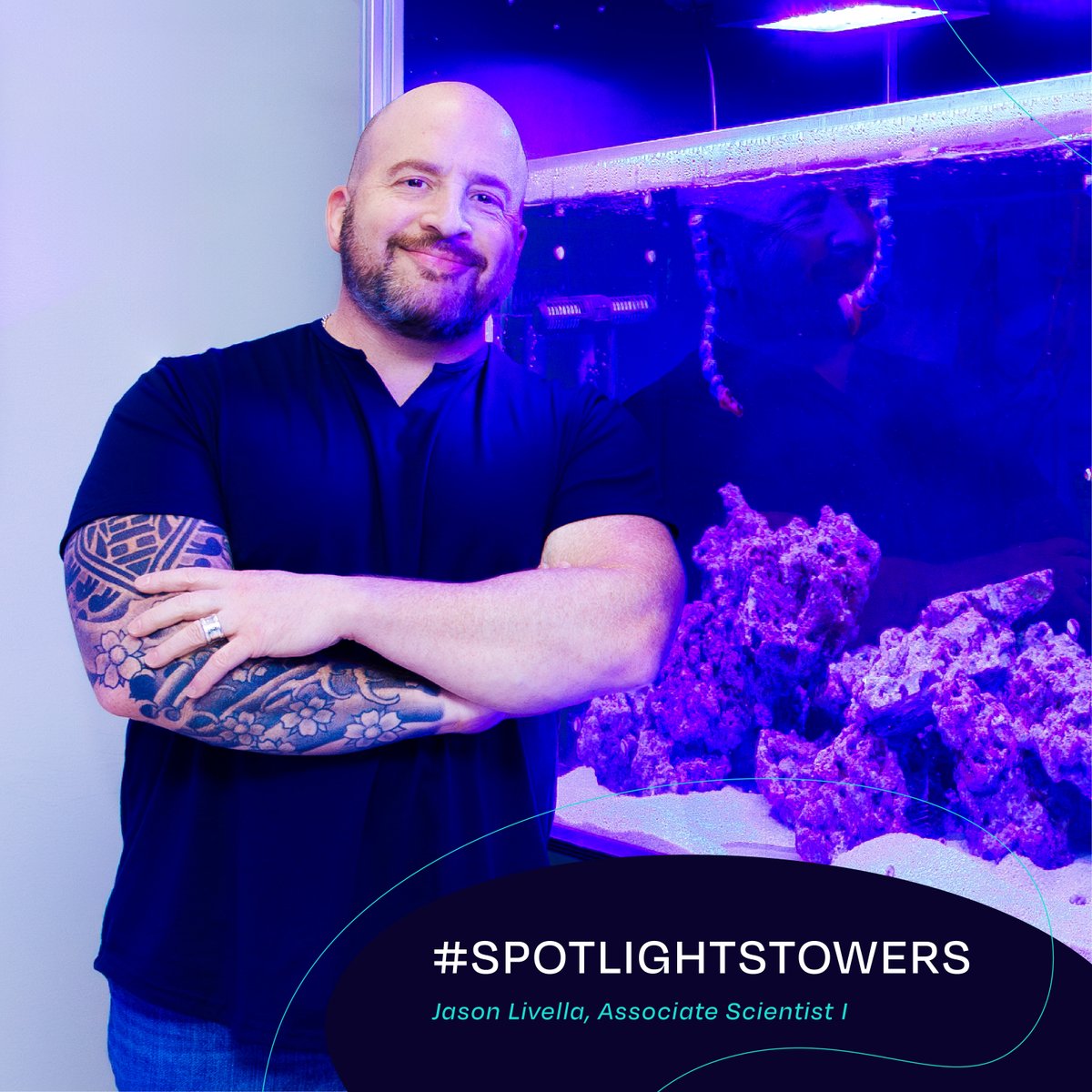 Associate Scientist I Jason Livella is part of the #invertabrates team that cares for various aquatic research organisms including #coral. #SPOTLIGHTSTOWERS #unordinaryorganisms #researchorganisms