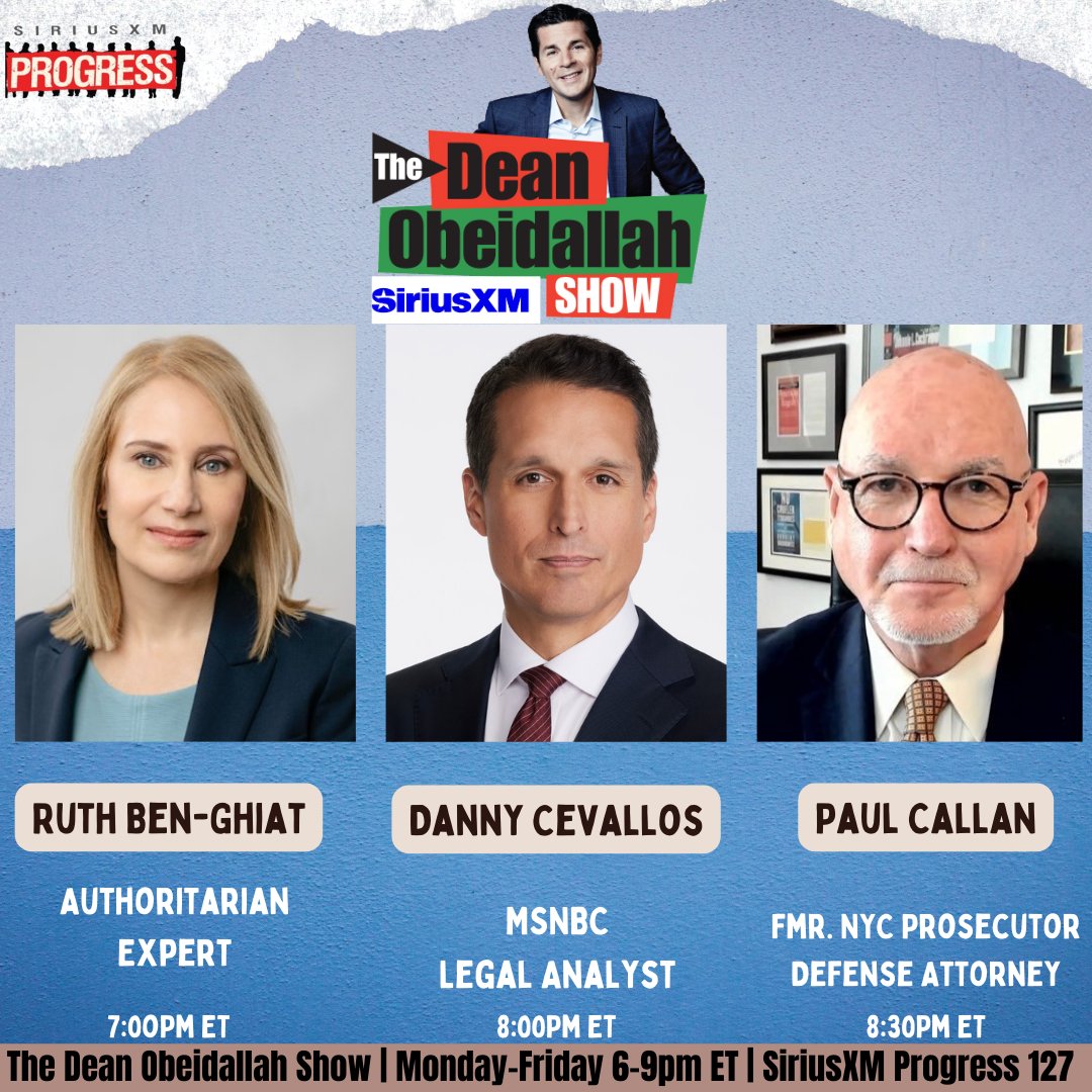 The Dean Obeidallah Show is live! @DeanObeidallah is here to break down the news from the day! Joining him today is @ruthbenghiat,@CevallosLaw, and @PaulCallan! ☎️: 866-997-4748 🔊: SiriusXM.us/Dean