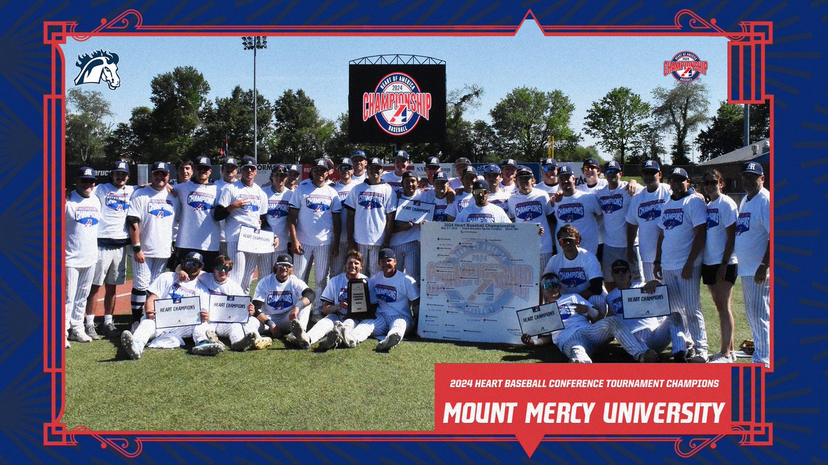 ⚾️, For the first time in program history, No. 3 @Go_Mustangs is the 2024 Heart Baseball Conference Tournament Champions! The Mustangs defeated No. 4 @ParkPirates, 20-3, in the Heart Championship game! Both Mount Mercy and Park have qualified for the NAIA National Tournament!