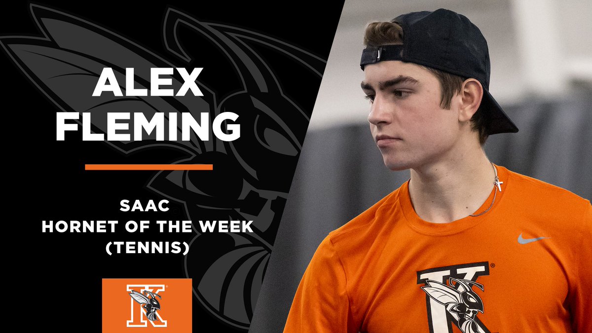 Congrats to Alex Fleming for being selected as the SAAC Men's Hornet of the Week! Alex helped the @kzoomtennis team win the MIAA Tournament Championship after going 2-0 in his singles and doubles matches. #GoHornets Story: hornets.kzoo.edu/sports/mten/20…