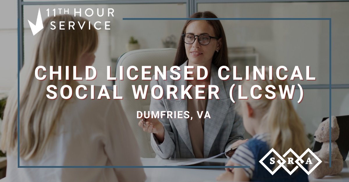 As the Child Licensed Clinical Social Worker, you will be joining a team of 1 child counselor, 2 adult counselors, and 2 Psychologists, working exclusively with children. Experience with counseling is must. #SRA #SRACareers #11thHourService ow.ly/bSCR50RyZ4t