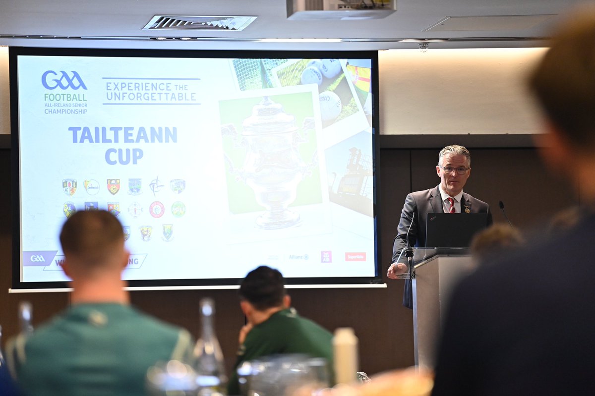 Antrim Senior Football captain Dermot McAleese representing the Saffrons in Croke Park at today’s Tailteann Cup competition launch 🏆🏐📢 Our first game is this Sunday at home versus Tipperary #ExperienceTheUnforgettable #AontroimAbú