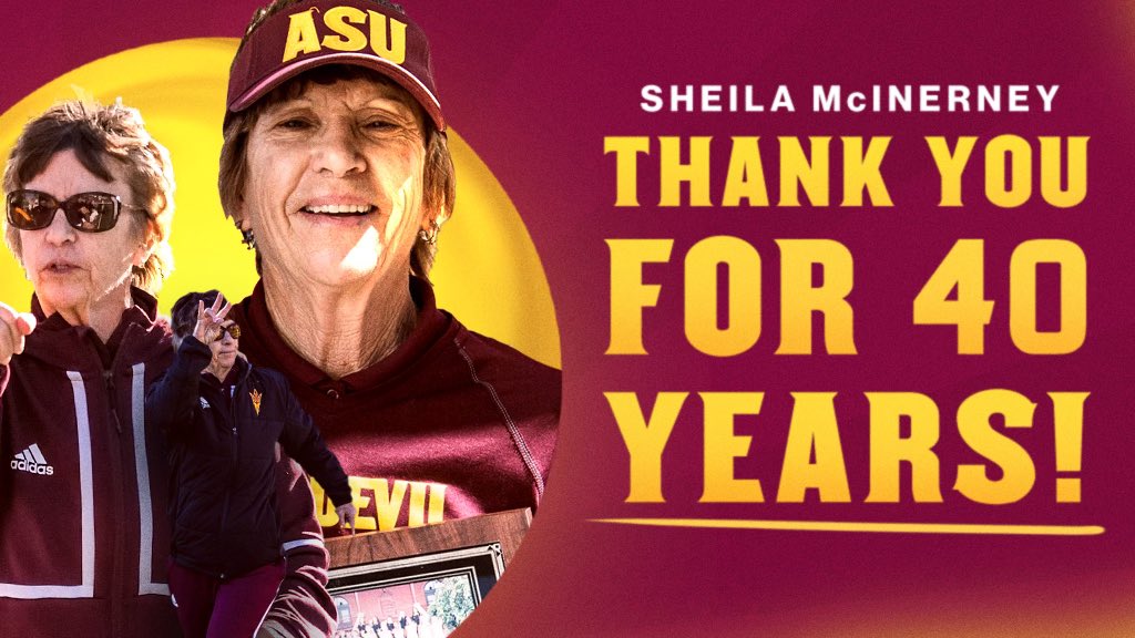 A Sun Devil Legend 🔱 Congratulations to Sheila McInerney on her retirement after 40 years at the helm of @sundevilwtennis! Read up on @asu10s_coachmac’s time at ASU. 📰 news.asu.edu/20240105-athle… #ForksUp /// #O2V