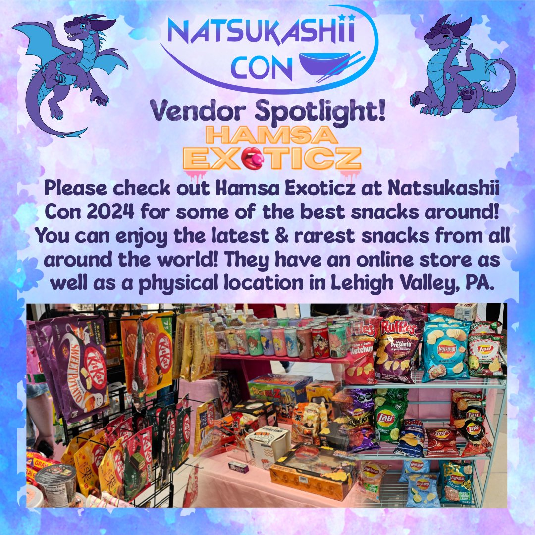 Here we are with our first Vendor Spotlight! Up first is <a href="/HamsaExoticz/">Hamsa Exoticz</a> they sell tons of snacks from all around the world! They have a physical location, online store and travel to events. If you want to try some interesting flavors look no further than Hamza Exoticz!