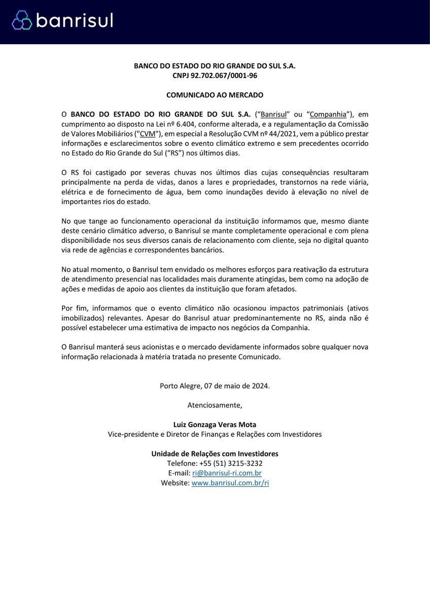 Banrisul #brsr6 creio que no curto prazo o volume de negócios diminui e a inadimplência ganhe força. Continuarei os aportes, no longo prazo deve equalizar em qualquer cenário.