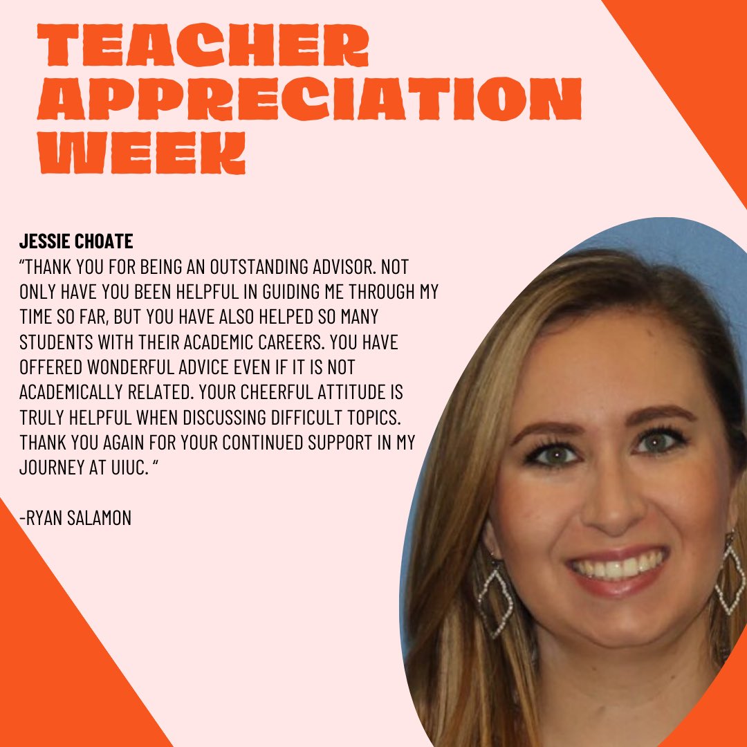 Next up in #teacherappreciationweek, our other SOEC co-chair, Ryan, wants to thank Jessie Choates at University of Illinois Urbana Champaign for all that she does!