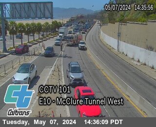 Update E/B 10 FULLY  CLOSED though the McClure Tunnel sig issued for approx 90 mins tow trucks en-route W/B still open and passible for now.  E/B traffic jammed from PCH (Chautauqua Blvd) #LAtraffic