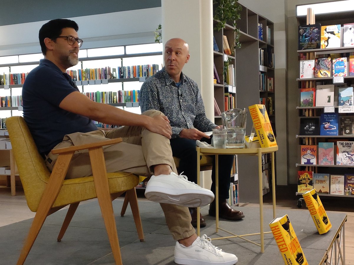 Really fascinating to listen to @radiomukhers talk with @cbrookmyre about new thriller Hunted at @PortyBooks and wider themes of integration and othering. I reckon this will be a tremendous read. #books #CrimeFiction