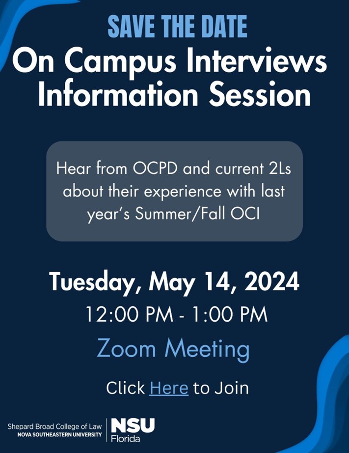 Rising 2L students, join the Office of Career & Professional Development virtual session on using the On-Campus Interview (OCI) process to land positions with prominent law firms and other major employers!