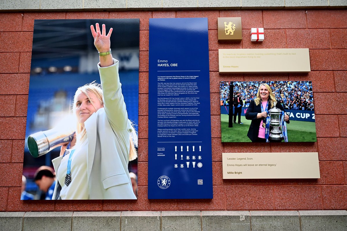 Emma Hayes takes her place among the Chelsea greats along the Shed Wall. 🤝 A permanent recognition of her unprecedented achievements has been made ahead of her departure. Congratulations, Emma. 👏