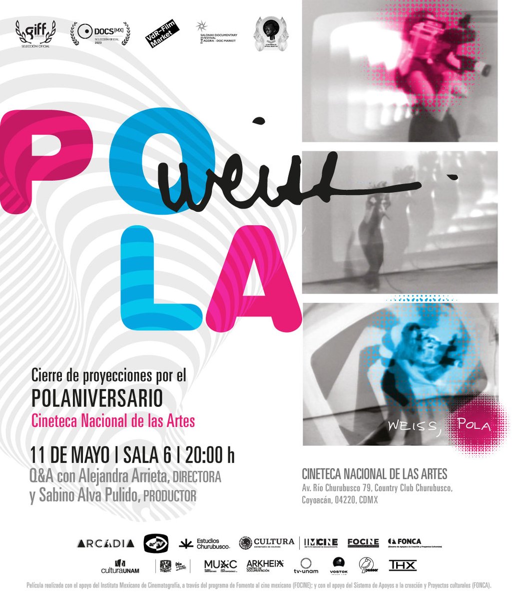 ¡El #Polaniversario2024 todavía no se acaba! 🤩No te pierdas la última oportunidad de ver y escuchar #PolaWeissDocumental con sonido 5.1🔊 en la #CinetecaNacionaldelasArtes @CinetecaMexico 👁️🍿✨

🗓️ 11 de Mayo 20:00h
Q&A con Alejandra Arrieta y Sabino Alva