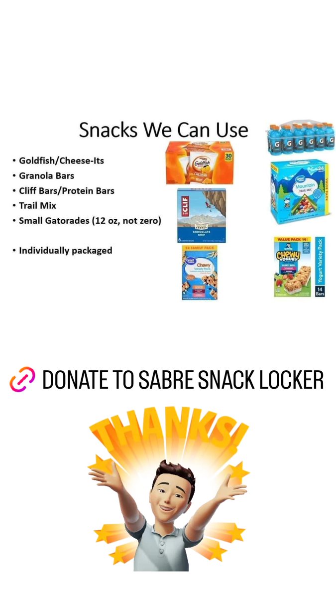 Any donations are greatly appreciated! #SabreSnackLocker
@SM_Sabres <a href="/SouthMeckSB/">South Meck Sports Boosters</a>

amazon.com/hz/wishlist/ls…