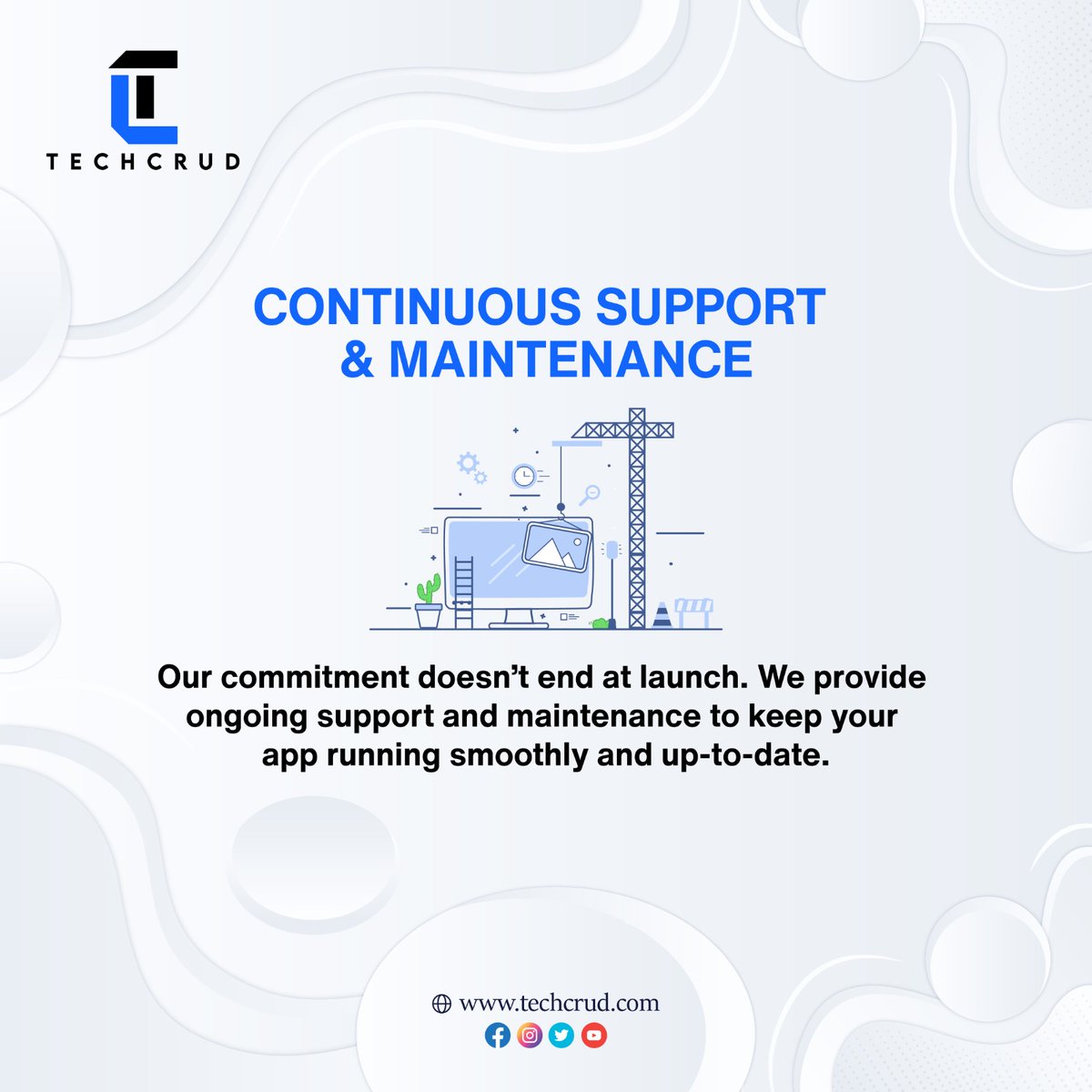 Launching your project is just the start of our journey together! At TechCrud, we're committed to your success, offering ongoing support and innovation to help you thrive.

#GrowWithTech #LongTermPartnership #Innovation